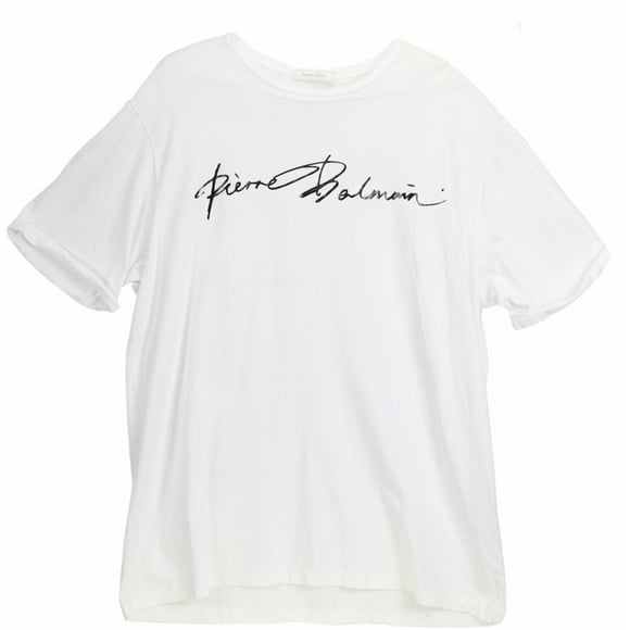 Pierre Balmain Men's Optic White Logo Print U-Neck T-Shirt Graphic - XXL