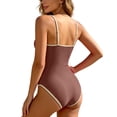 thumbnail image 3 of WEIGFI Women's Swimwear One-Piece Holiday Bathing Suit Solid Color Patchwork Beachwear Tummy Control Spaghetti Strap Crew Neck Lovely Vacation Swimsuit,Coffee,XL, 3 of 6