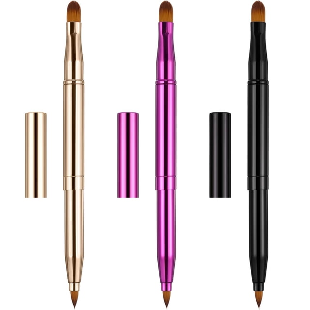 TOODOO 3 Piezas Pincel de Labios Pincel Delineador de Lápiz Labial Retráctil Pincel de Maquillaje de Base de Doble Punta con Aplicadores de Viaje