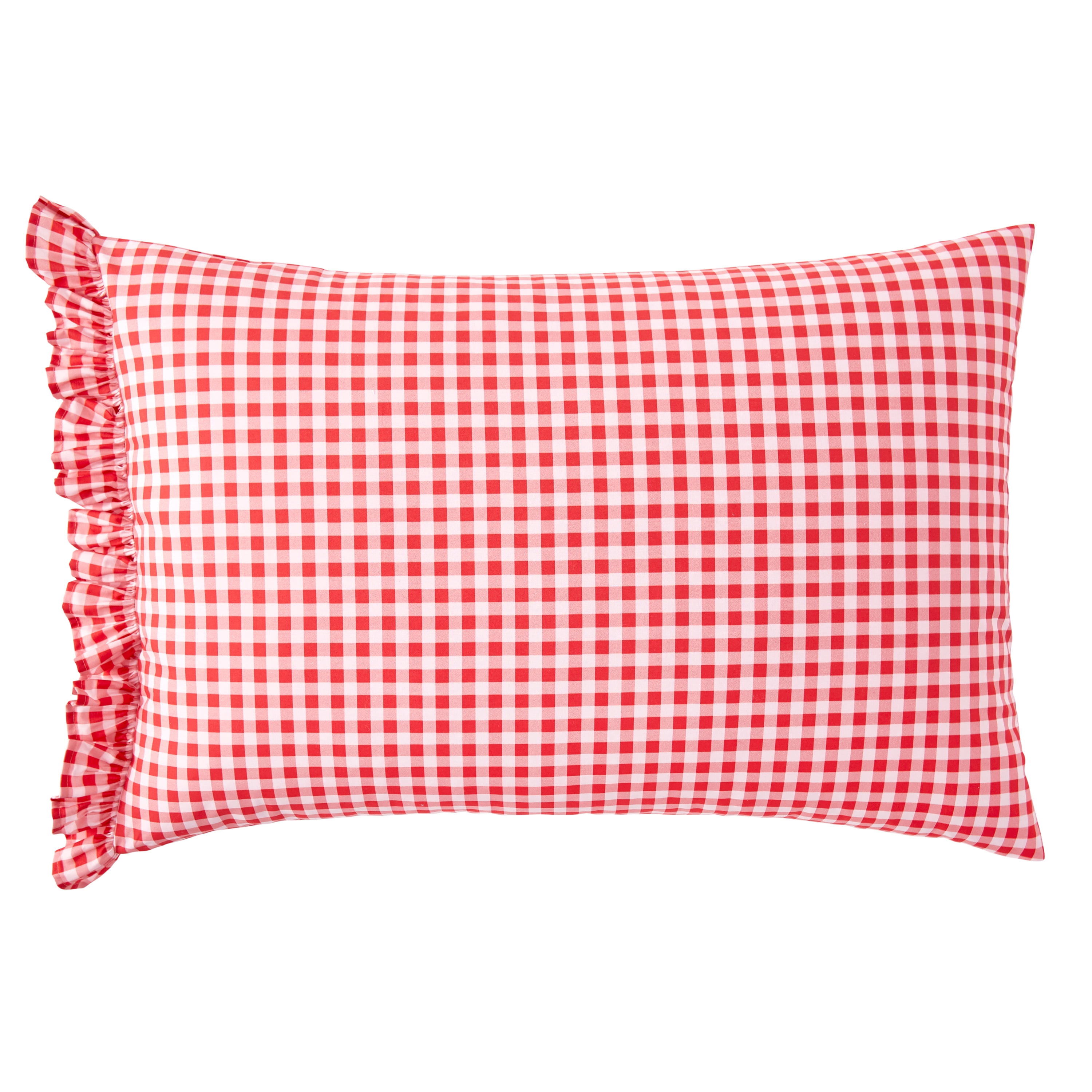 NEW Pioneer Woman Gingham Ruffle KING Sheet Set Coral RED Flat Fitted Pillowcase