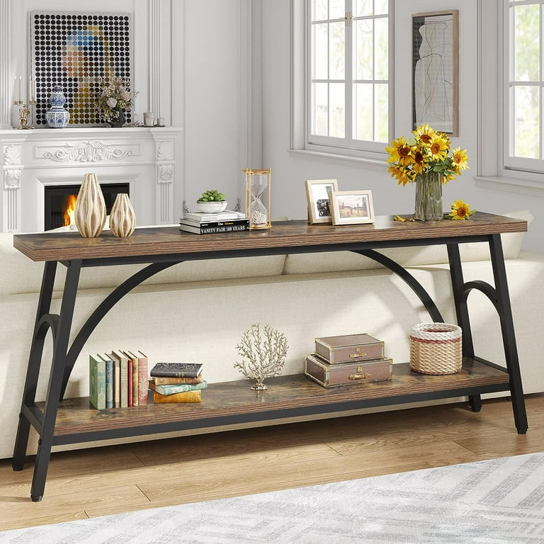 Tribesigns Extra Long Console Table 70.8 Narrow Sofa Tables Entryway Table with 2 Tier Wood Shelves Industrial TV Console Behind Couch Table for