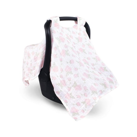 Hudson Baby Boy and Girl Muslin Car Seat Canopy Cover, Pink