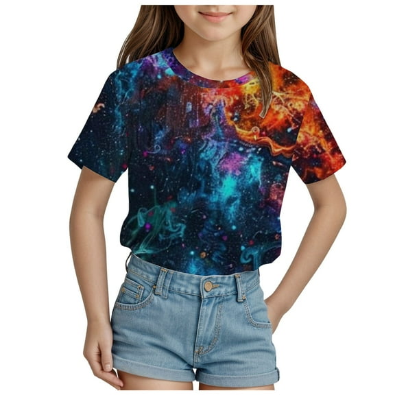 HCNTES Simple Toddler Girls' Round Neck Basic T Shirt in Classic Short Sleeve Reliable and Comfortable Choice for Summer Wear,12-13 Years Orange