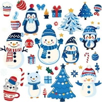 8 Sheets Christmas Tree Wall Stickers Snowman Penguin Xmas Decoration Window Stickers PVC Waterproof Self Adhesive Wall Decals Removable for Window Decor Clings Stairway Housewarming Gift