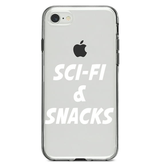 DistinctInk Clear Shockproof Hybrid Case for iPhone 7 8 SE (2020 Model) 4.7" Screen TPU Bumper Acrylic Back Tempered Glass Screen Protector - Sci-Fi & Snacks