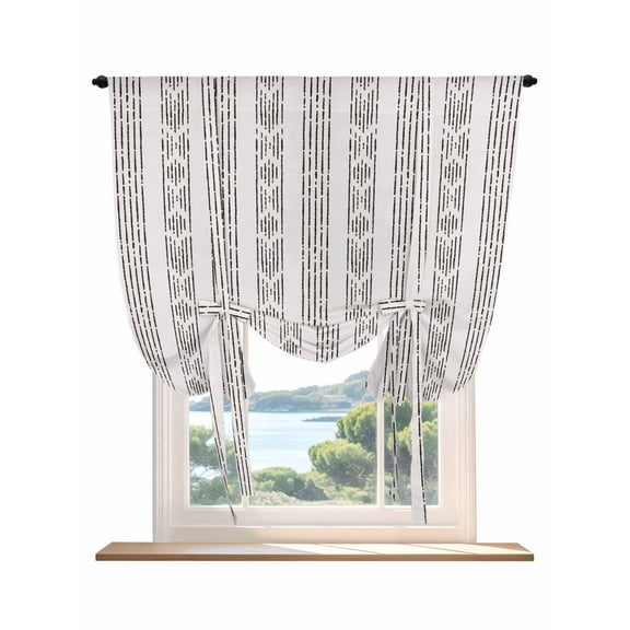 Black Stripe Tie Up Curtains for Windows 45 Inch Length Balloon Curtains Kitchen Adjustable Balloon Window Shade Modern Abstract Vertical Stripes Beige Tie Up Valance Bathroom Curtain Window 34"x45"
