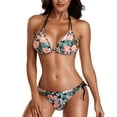 thumbnail image 1 of Traje de baño de bikini dividido sexy sin espalda con cordones y cuello halter estampado multicolor, 1 of 7