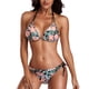 thumbnail image 1 of Traje de baño bikini sexy con escote halter, espalda descubierta, cordones y estampado multicolor, 1 of 7