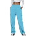 thumbnail image 2 of BRDFRL Cargo Pants for Women Y2K Casual Baggy Joggers Elastic Waist Wide Leg Pants with Pockets Light Blue S, 2 of 6