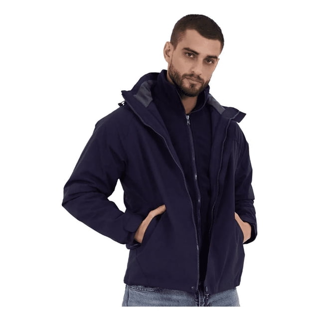Chamarra para Hombre Impermeable con Gorro de Invierno para Senderismo Azul Oscuro