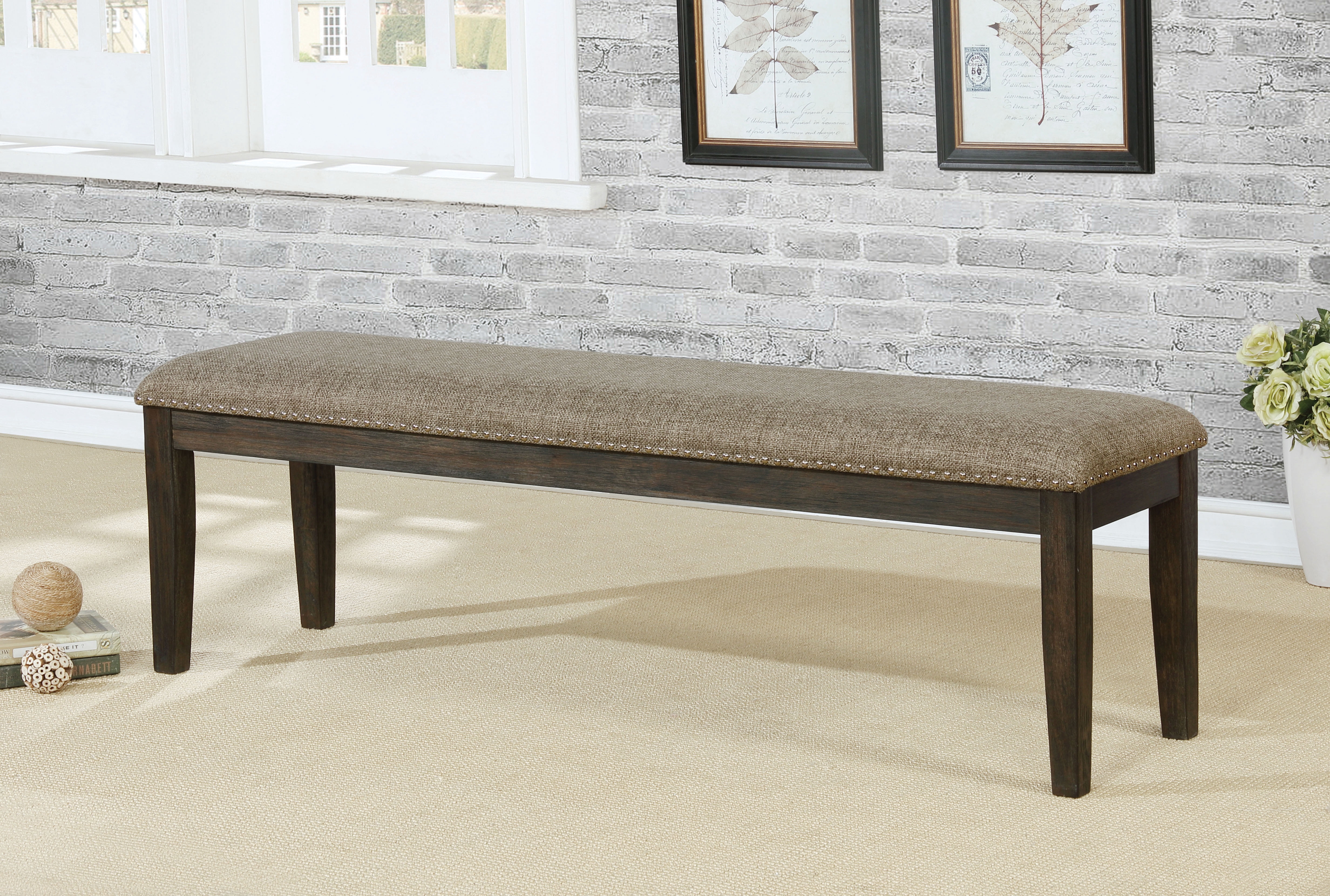 Furniture of America Hendricks Transitional Padded Dining Bench, Espresso