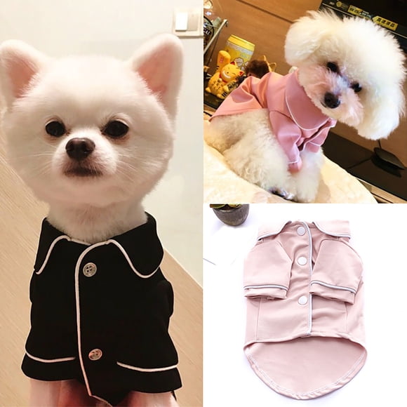 Flmtop Pet Pajamas Lapel Design Skin-friendly Cotton Dog Two-legged Shirt for Indoor Black