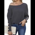 thumbnail image 1 of Suéter de Punto de Color Liso con Hombros Descubiertos y Larga para Mujer, Estilo Informal, Holgado y Moderno para Otoño Gris L, 1 of 9
