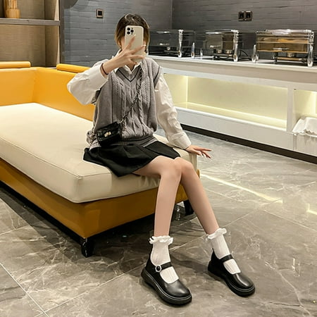 

Weloille Round Head Small Leather Shoes Flat Heel Collision Ladies Single Shoes Water Proof