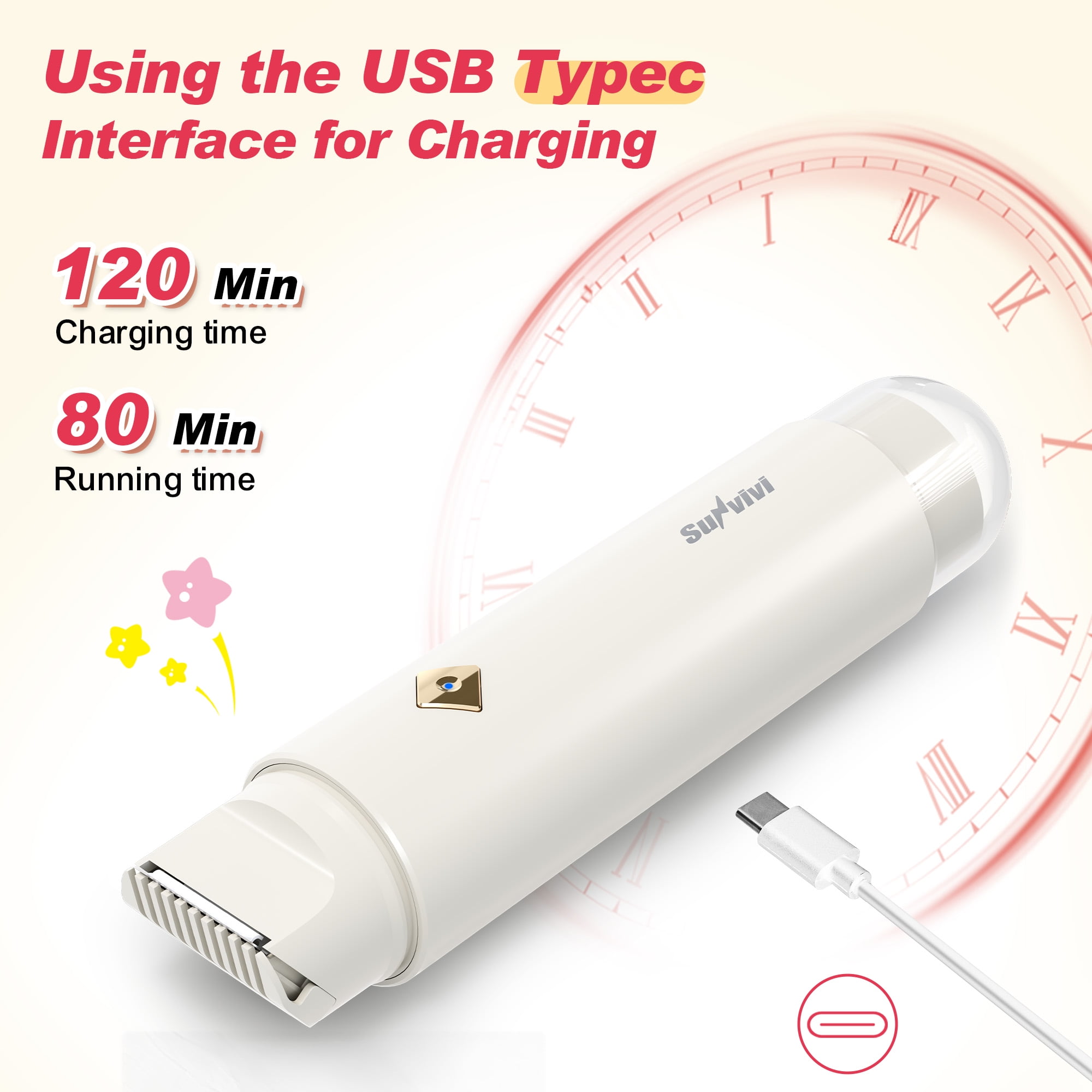 Sunvivi Versatile 2-in-1 Electric Bikini Trimmer for Women: Waterproof Pubic Razor for Face Body Bikini Underarm Leg Arm, White