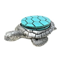 Sea Turtle Coaster Set with Holder – 4 Nautical, Ocean, and Tropical Silver & Turquoise Resin Coasters – Coastal Beach Home, Bar, Kitchen, or Dining Room Décor – Ideal Gift for Sea Life Lovers