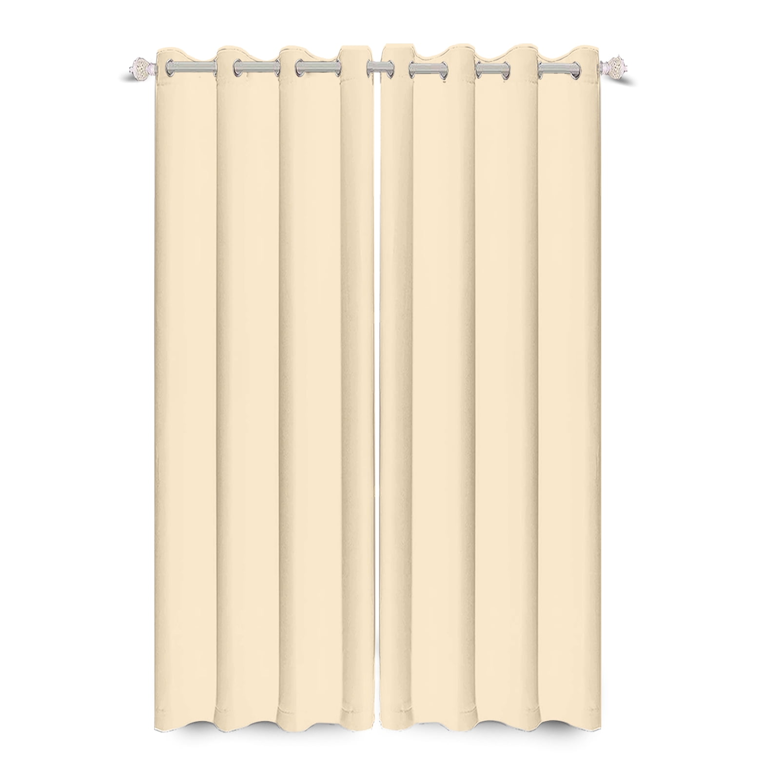 AOFOTO Textured Solid Color Blackout Grommet Curtain Set of 2, Beige, 42" W x 96" L