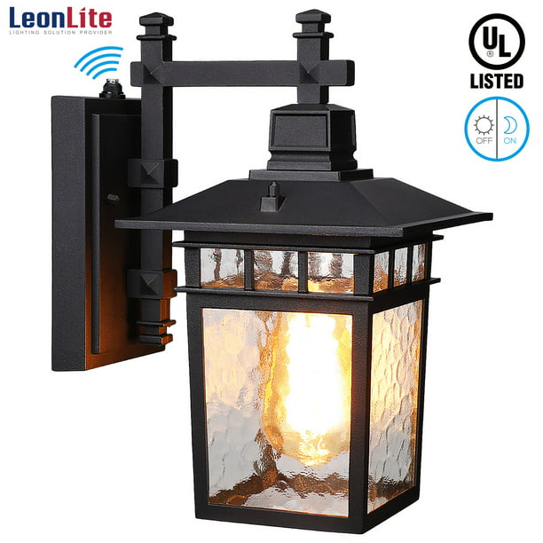 LEONLITE 2 Pack UL Listed Dusk to Dawn Outdoor Wall Lantern for Entryway,  Doorway, Water Ripple Glass Exterior Wall Sconce, E26 Base