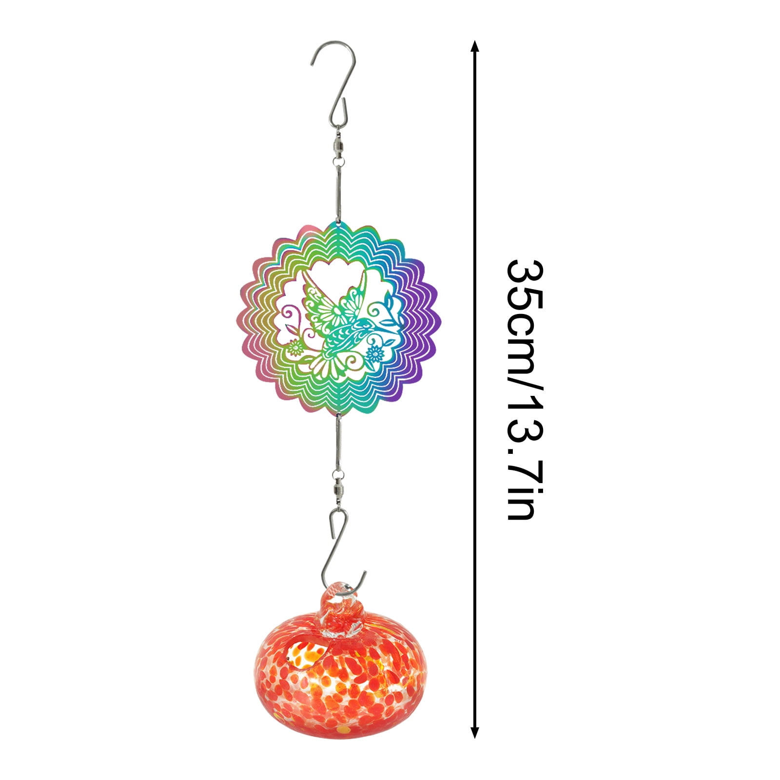 Painted Hummingbird Shaped Feeder Wind Chime, Outdoor Pendant Sunlight Refractor, Hanging Bird Feeder for Garden Patio, Colorful Hummingbird Feeder with Hook
