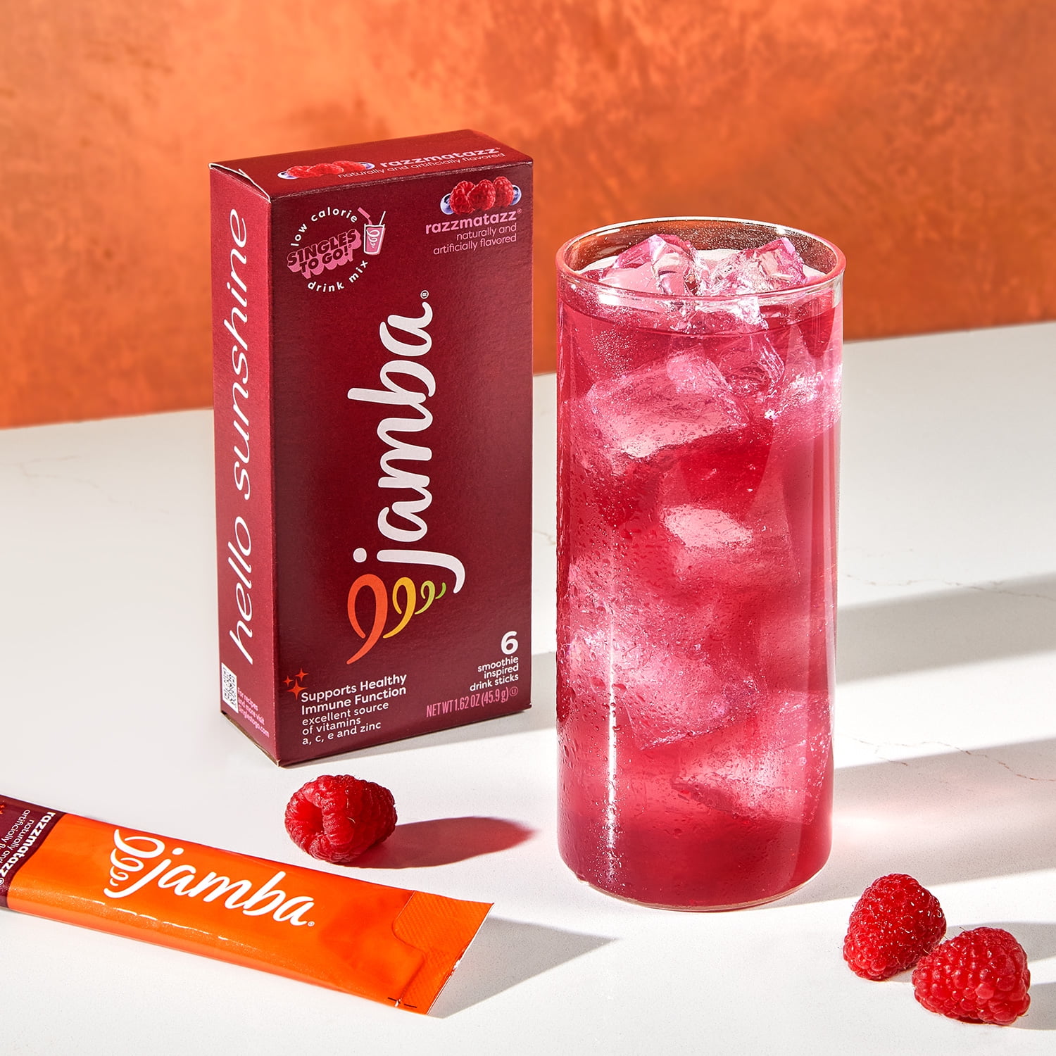 (2 pack) Jamba Immune Support Vitamin Enhanced Singles to Go! Low Calorie Powdered Drink Mix, Razzmatazz, 0.27 oz, 6 Count Packets