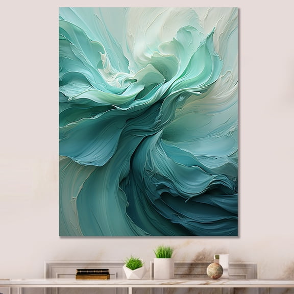 Designart "Soft Ink Spirals in Green and White" Abstract Canvas Wall Art - Modern White Abstract Spirals Living Room Canvas Art