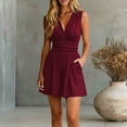 thumbnail image 2 of Swanpen Women's V Neck Sleeveless Ruched Skort Romper Short Jumpsuit with Side Pockets Summer Casual Beach Outfit, 2 of 4