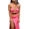 thumbnail image 3 of Qmyliery Women Casual Suit, Sleeveless Backless Halter Crop Tops+High Waist Split Long Skirt, 3 of 6