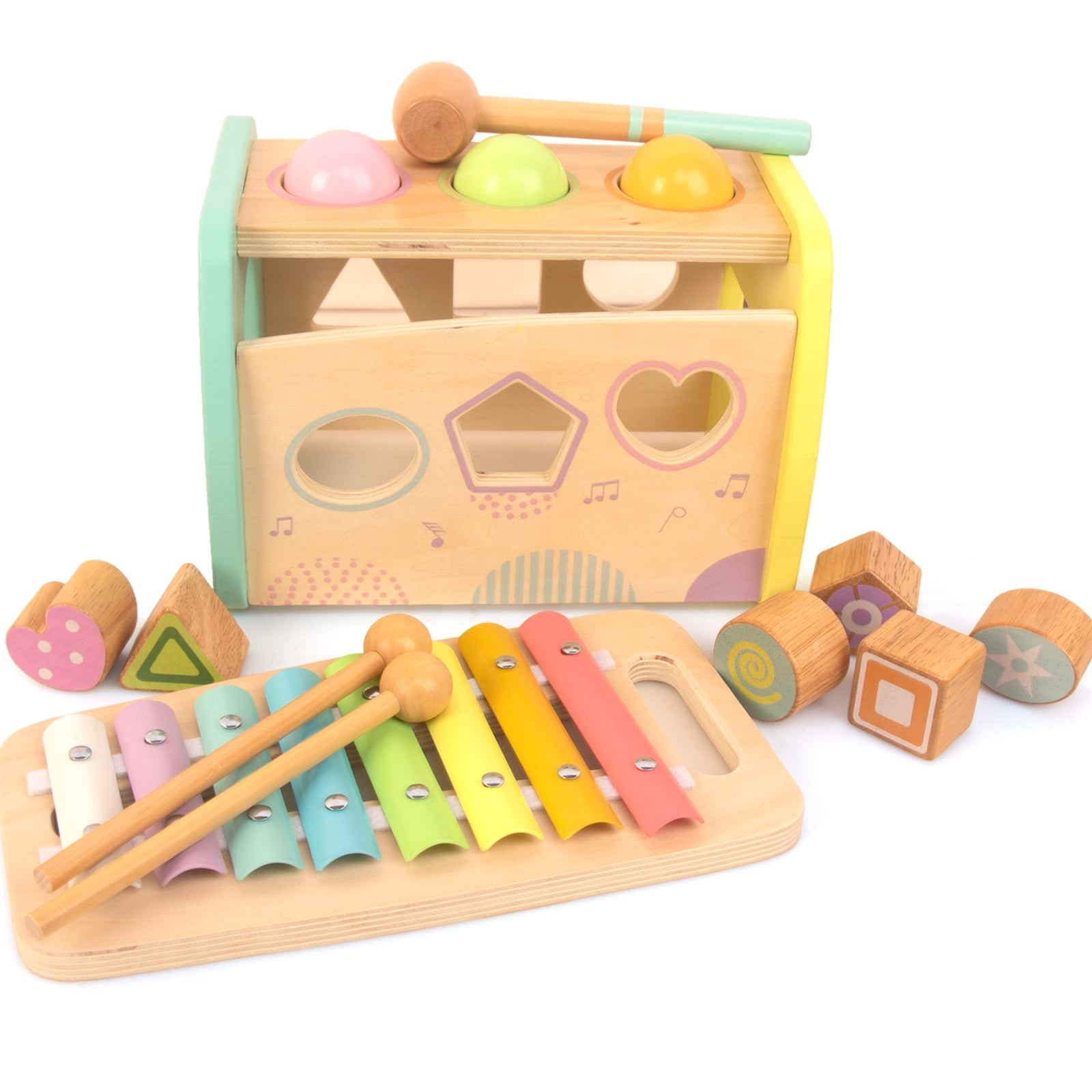 WOODENFUN Hammering Pounding Toys Wooden Educational Toy Xylophone ...
