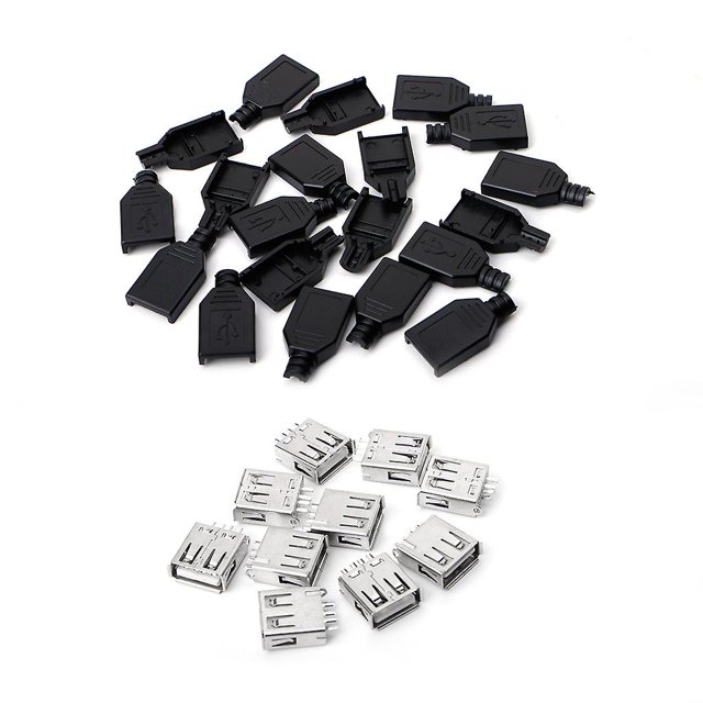 10 conjuntos tipo A hembra USB 4 pin enchufe conector para W/negro plástico C Feliz Sencillez