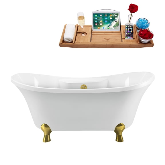 68" Streamline N901BGL-BGL Clawfoot Tub and Tray With External Drain
