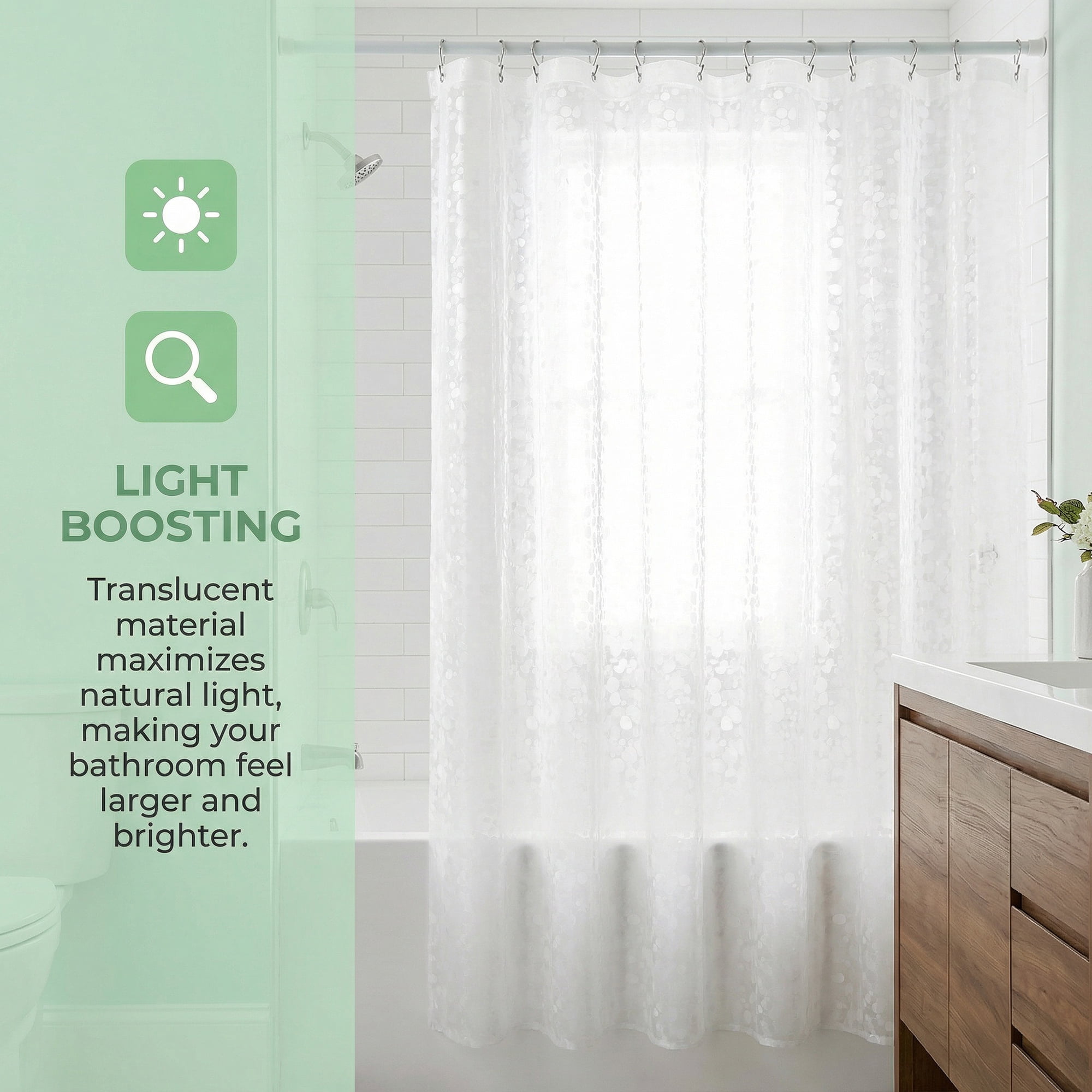 Unique Bargains Semi-Transparent Waterproof Bath Curtain with 12 Hooks Silver 71"W x 71"L