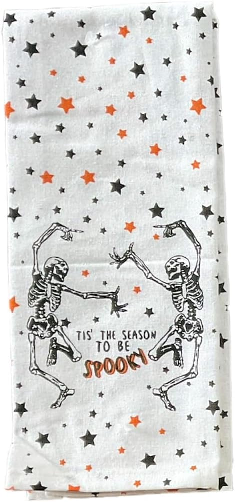 Halloween Fall Kitchen Tea Towels | 100% Cotton | Measures 15 x 25 | Set of 6 Towels Skulls, Witch, Mummy, Pumpkin, Skeleton