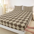 thumbnail image 3 of Homewish Brown Rhombus Checkered Queen Sheet Sets,Retro Boho Geometric Flat Sheet,Bohemian Plaid Print Queen Fitted Sheet For Girls Teens,Breathable Home Decor,4 Pieces, 3 of 7