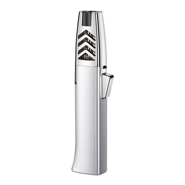 Windproof Lighters, Butane Lighters With Safety Lock, Adjustable Jet Flame Torch Lighters, Windproof Refillable Gas Torch Lighter Long Lighter for Candle, Grill, BBQ - Silver