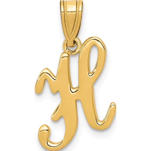 14K Yellow Gold 14Ky Script Letter H Initial Pendant Made In United States yc993h