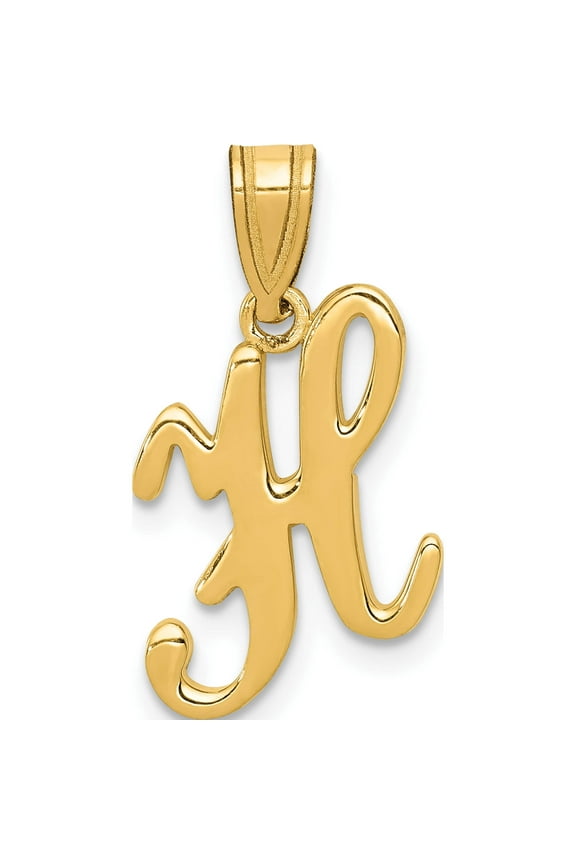 14K Yellow Gold 14Ky Script Letter H Initial Pendant Made In United States yc993h