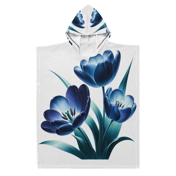 Kid Hooded Beach Towel Bath Poncho Towels Soft Absorbent Quick Dry for Boy Girl Ink Tulips with Leaf S