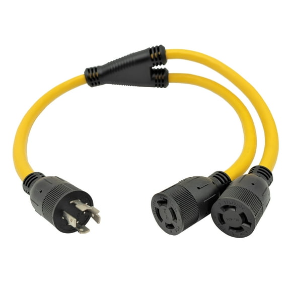 Parkworld 885866 Splitter L14-20P Male to (2) L14-20R Female, Locking 4-Prong 20 AMP Y Adapter Cord