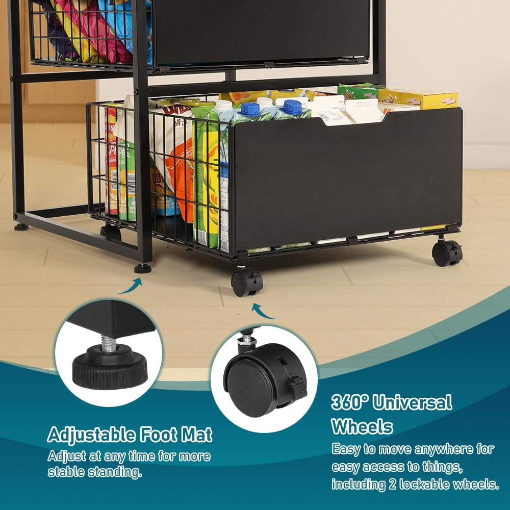 LUCKUP Mini Fridge Stand with Storage Drawer, Small Refrigerator Cart with Wheels, Heavy Duty Microwave Stand, 21.7" L x 21.7" W Mini Fridge Cabinet for Dorm, Home, Office, Hold 300 LBS, Black