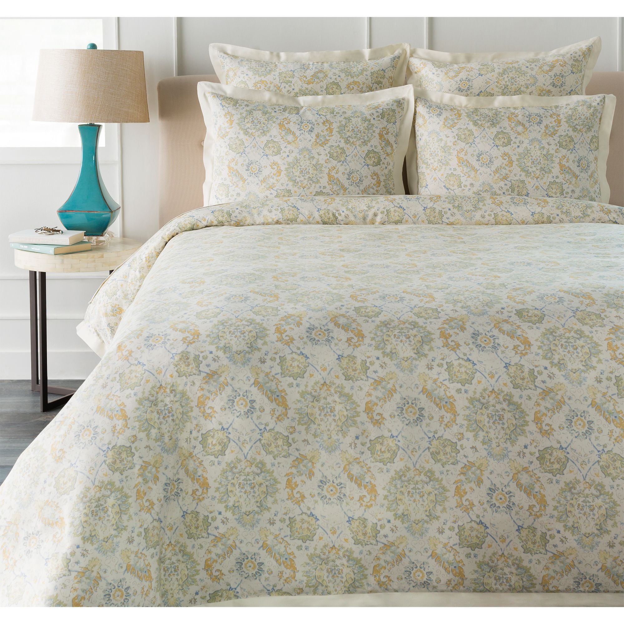 86" Sage Green and Mustard Yellow Twin Duvet Set with One Standard Sham