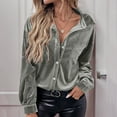 thumbnail image 6 of Women's Velvet Cardigan - Long Sleeve Turndown Collar Blouse, Solid Color Shirt, 6 of 8