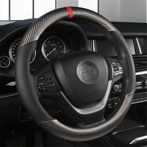 XUKEY Carbon Fiber Leather Steering Wheel Cover, Black
