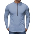 thumbnail image 2 of Long Sleeve Shirts for Men Quick Dry Tech Stretch Lightweight T-Shirt Zipper Sun Protection Athletic Shirts for Hiking,Light Blue,L, 2 of 6