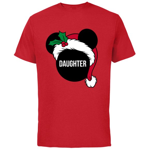 Disney Mickey Mouse Santa Hat DAUGHTER Holiday - Short Sleeve Cotton T-Shirt for Adults - Customized-Red