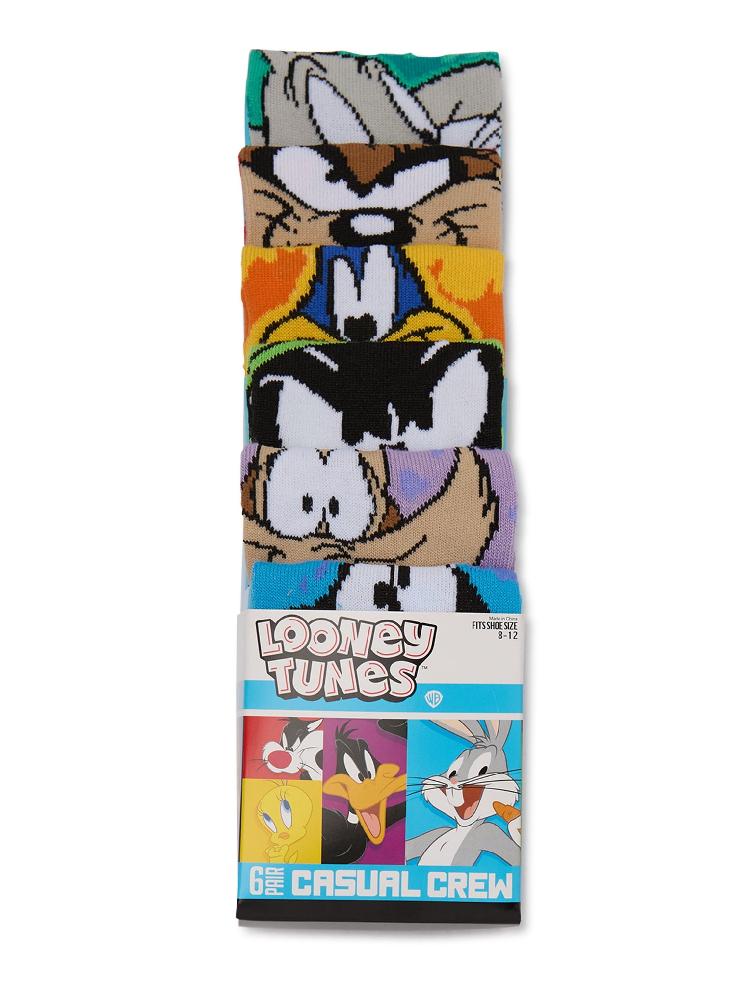 Looney Tunes Mens Crew Socks, 6-Pack