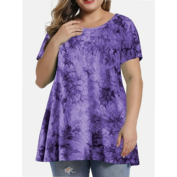 Womens Plus Size Short Sleeve Casual Summer Round Neck Shirts Tunics for Leggings