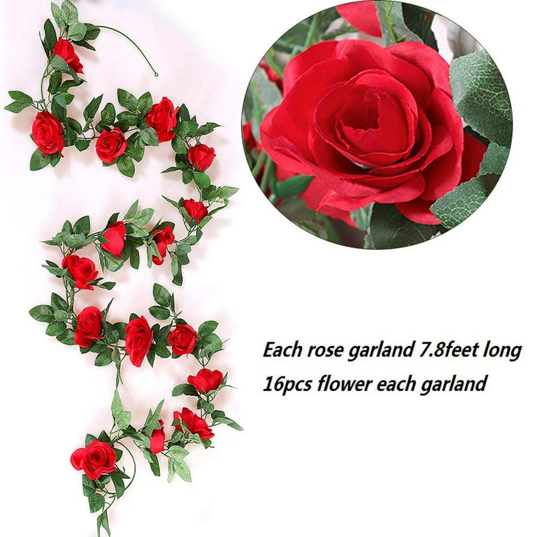 2 Pack Artificial Hanging Plants Flower Rose Vine Silk Garland