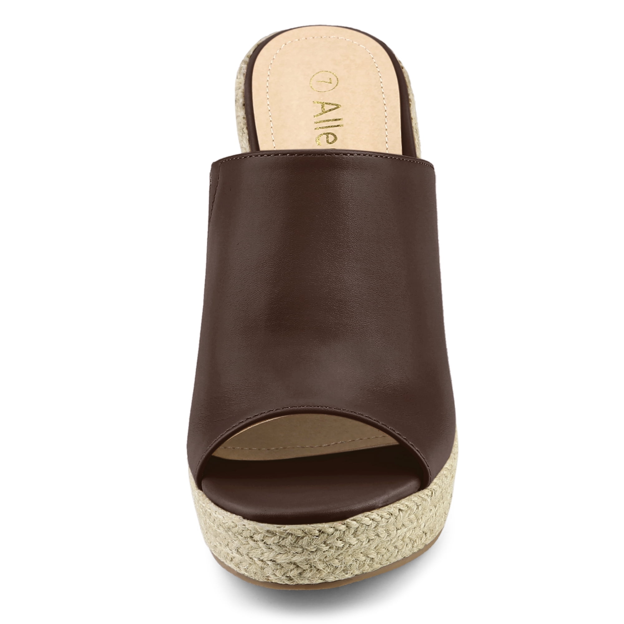DARING DIVA Women's Slip on Platform Sandals Espadrilles Wedges Slides Mules Coffee 10