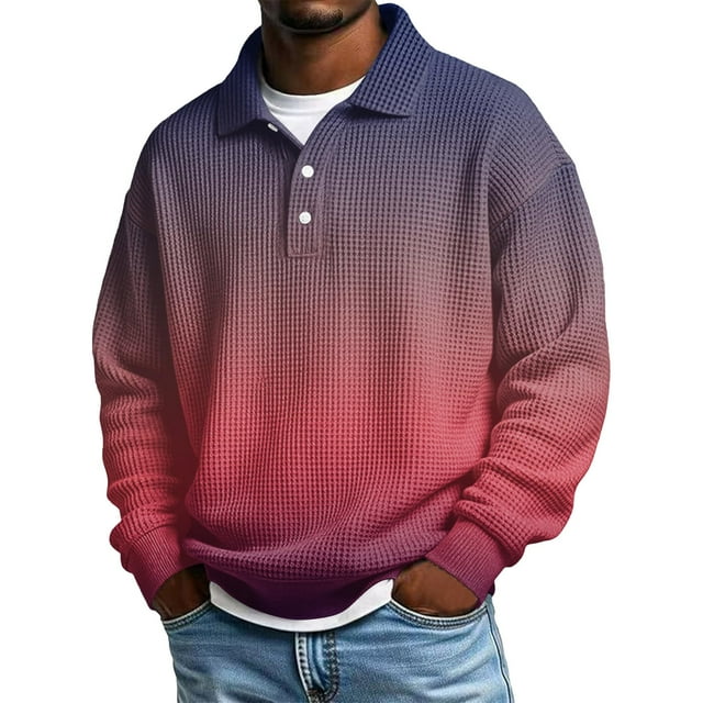 Adult Mens Polo Shirts Long Sleeve Button Polo Tees Lightweight Red Mens Fashion Tops