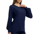 thumbnail image 4 of Women Scrubs Set Plus Size Crew Neck Long Sleeve Tops And Long Scrub Pant Solid Color Medical Uniform Scrub Set Navy S-2xL, 4 of 5